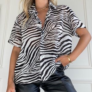 Zebra Print Button Up Shirt